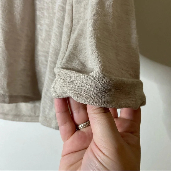 Crop Knit Sweater Swoop Neck Top lightweight 3/4 Sleeve Size Large Cream Tan - Picture 4 of 10